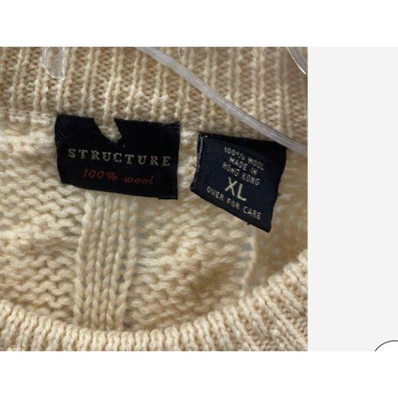 Structure 100% Wool Cable Knit Sweater – Size XL – Vintage Beige - Picture 2 of 4